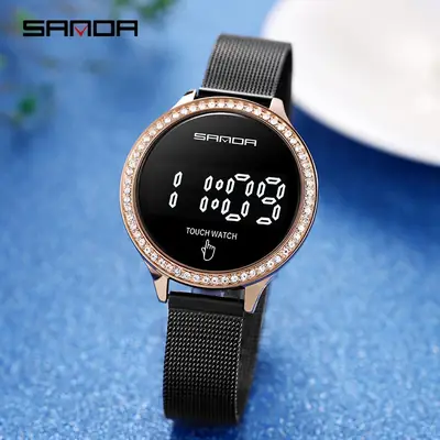 Diamond Encrusted Touch Screen Digital Watch for Women