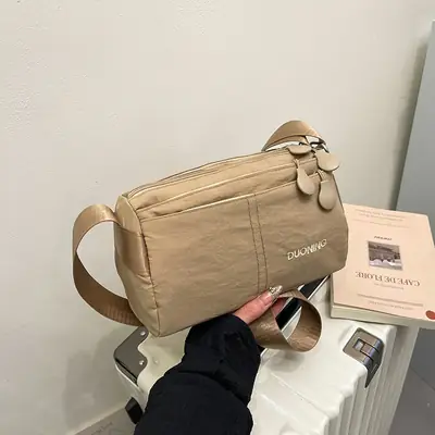 Women's Water-Repellent Nylon Shoulder Bag Tan New Arrival