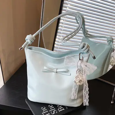 Light Blue Bow Shoulder Bag for Women 2025
