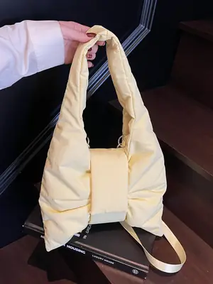 Trendy Bow Design Cotton Filled Shoulder Bag for Women