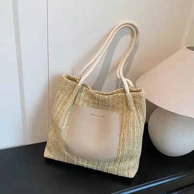 Women Woven Tan Shoulder Bag Large Capacity 2025