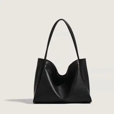 Black PU Leather Retro Commuter Tote Bag Large Capacity