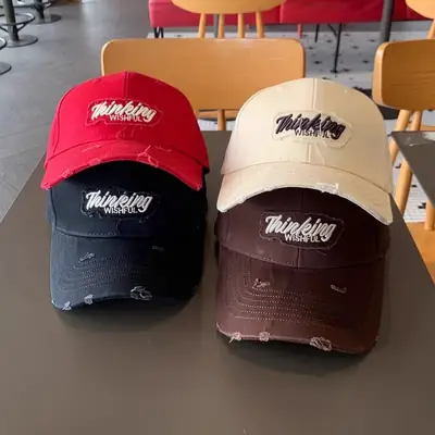Korean Style Embroidered Cap Women Distressed Baseball Cap