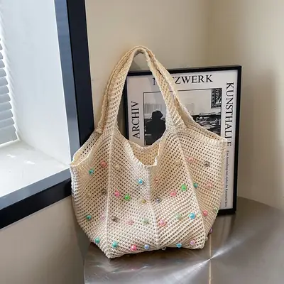 Women's Colorful Pearl Hollow Shoulder Tote Bag