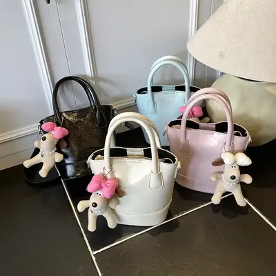 Women's Korean Style Bucket Bag with Cute Doll Decor