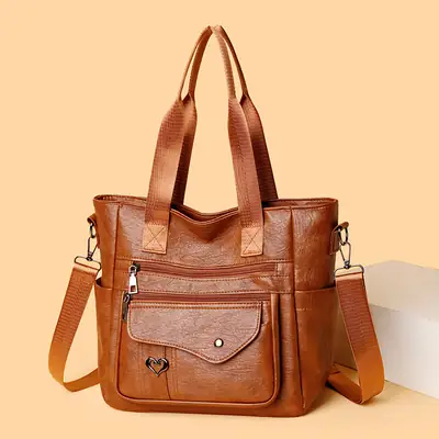 Retro Women's Leather Shoulder Bag Large Capacity Brown