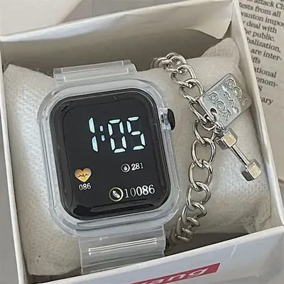 Transparent Digital Watch for Women Blue Unicorn Design