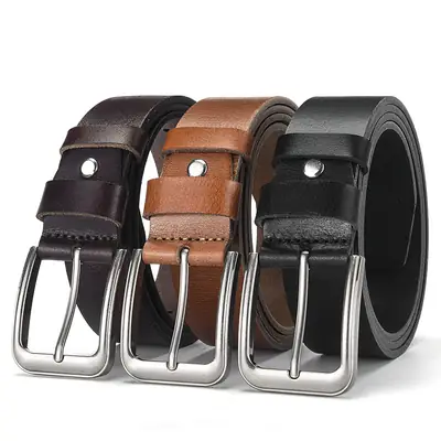Men's Cowhide Leather Belt with Silver Buckle