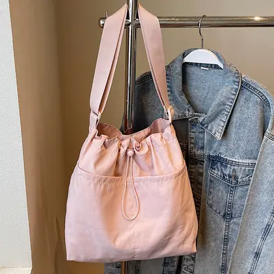 Pink Drawstring Shoulder Bag for Women