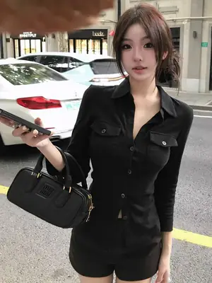 Elegant Pure Style Sexy Lapel Long-sleeved Shirt Women's Spring and Summer Slim-fit Tight Waist Shirt White Cardigan Top Cross-border