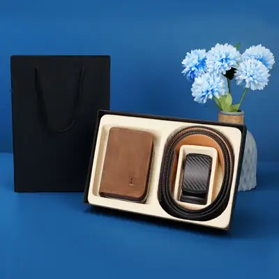 Men's Leather Belt Wallet Set with Automatic Buckle Belt