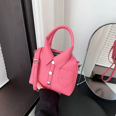 Pink Women's Shoulder Crossbody Bag with Pearl Button