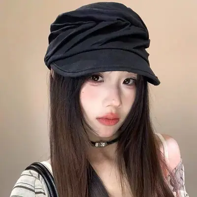 Black Cotton Linen Forward Cap for Women Men