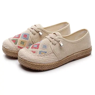 Beijing Cloth Ethnic Slip-On Shoes Breathable Flat