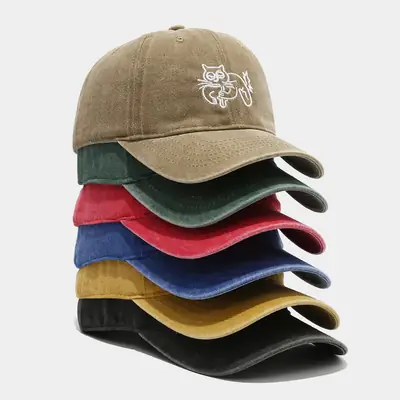 Women Red Cat Embroidered Cap Sunshade Spring Summer