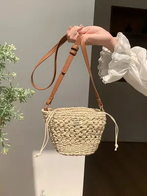 Women Straw Woven Mini Shoulder Bag 2025 Summer