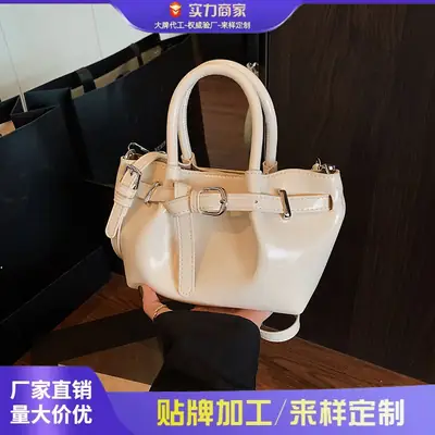 Women Pleated Bucket Bag Cream 2025 Summer