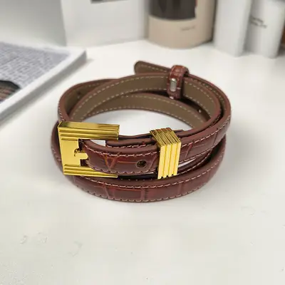 Genuine Leather Gold Buckle Waist Belt for Men