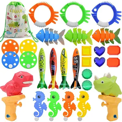 Cross Border Summer Diving Toy Combination Children's Swimming Pool Treasure Hunt Water Shark Spring Clip Gem Torpedo
