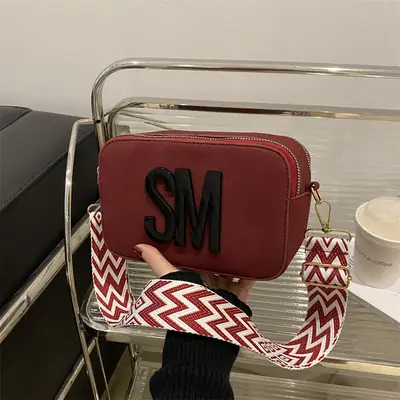 Women Letter Small Crossbody Bag with Zigzag Strap