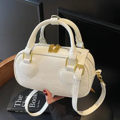 White Croc Texture Crossbody Bag for Women