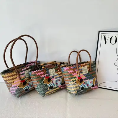 Vintage Woven Vegetable Basket Rattan Handbag Commuter Tote Bag