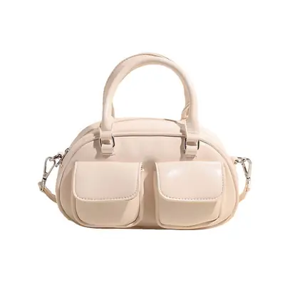 2025 Women's Beige PU Shoulder Bag with Two Pockets