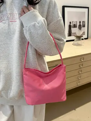 Women Pink Nylon Shoulder Bag 2025 New