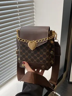 2025 Korean Fashion Crossbody Bag Brown Gold Chain