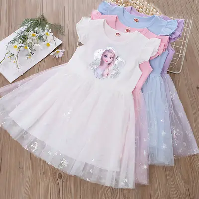 Elsa Princess Sequined Gauze Dress for Girls Light Blue