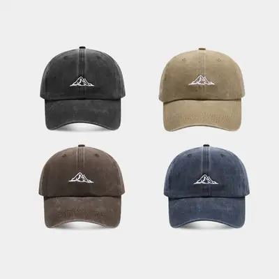 Women's British Vintage Washed Cap with Mountain Embroidery