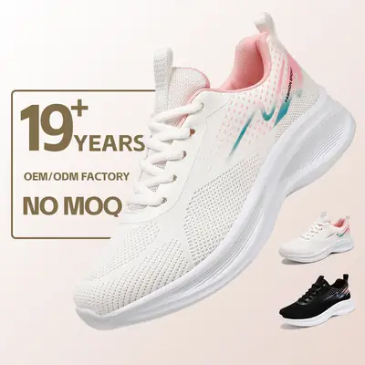 Women's Fly-Knit Casual Sneakers Black White Sole