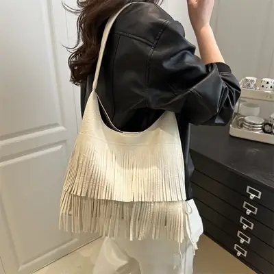 Korean Style Tassel Shoulder Bag for Women Large Capacity