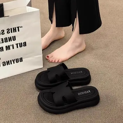 Women's Silver Metallic Beach Slippers with Thick Sole
