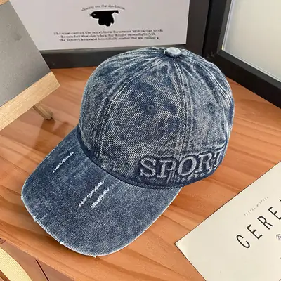 Women Grey Letter Baseball Cap Spring Summer Denim