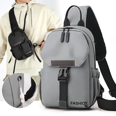 Men's Grey Crossbody Backpack with Adjustable Strap
