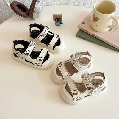 2025 Summer Toddler Sandals Black White Soft Bottom