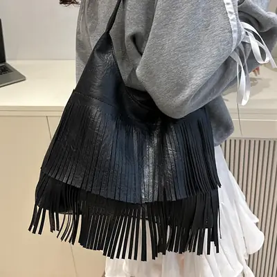 Black Tassel Crossbody Bag for Women 2025