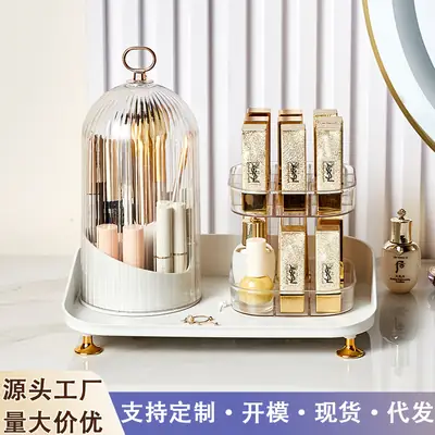 Transparent Rotatable Cosmetic Storage Box with Lid