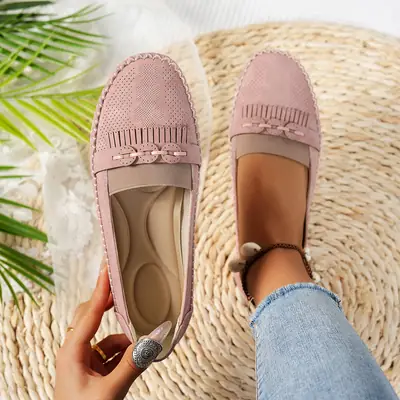 Women's Pink Mesh Flat Loafers Plus Size