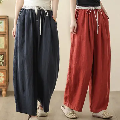 2025 Spring Summer High Waist Loose Draping Pants Cotton Linen