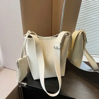 Korean Style Cream Bucket Bag 2025 Spring Summer