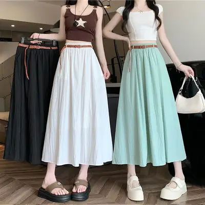 Women's Belt-Wrapped A-Line Skirt Mid-Length Summer Wear