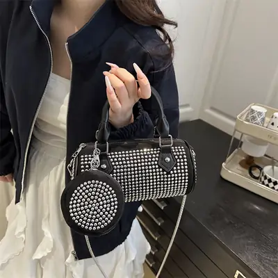 Black Diamond Chain Crossbody Bag for Women