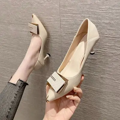 Women's Black Square Buckle Stiletto Heels