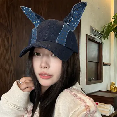 New Denim Doberman Ears Baseball Cap for Women