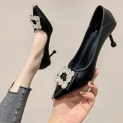 2026 Low Heel Professional Women's Shoes with Rhinestone Toe