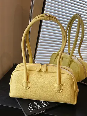 Women's Yellow Litchi Pattern Shoulder Bag