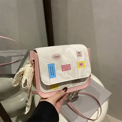 Pink White Embroidered Shoulder Bag for Women