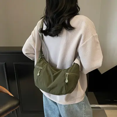 Women's Green Crossbody Bag with Zip Pockets